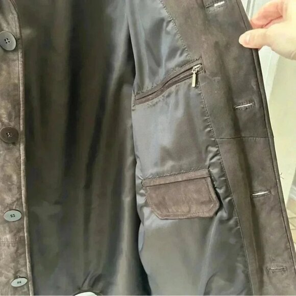 Vintage 90s Men’s Brown Suede Leather Jacket Oversized Size Large - Picture 10 of 15